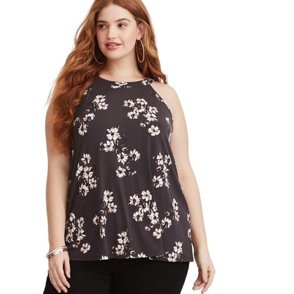Torrid Tank Womens Size 1 Studio Knit High Neck Keyhole Back Floral Lightweight - Picture 3 of 15